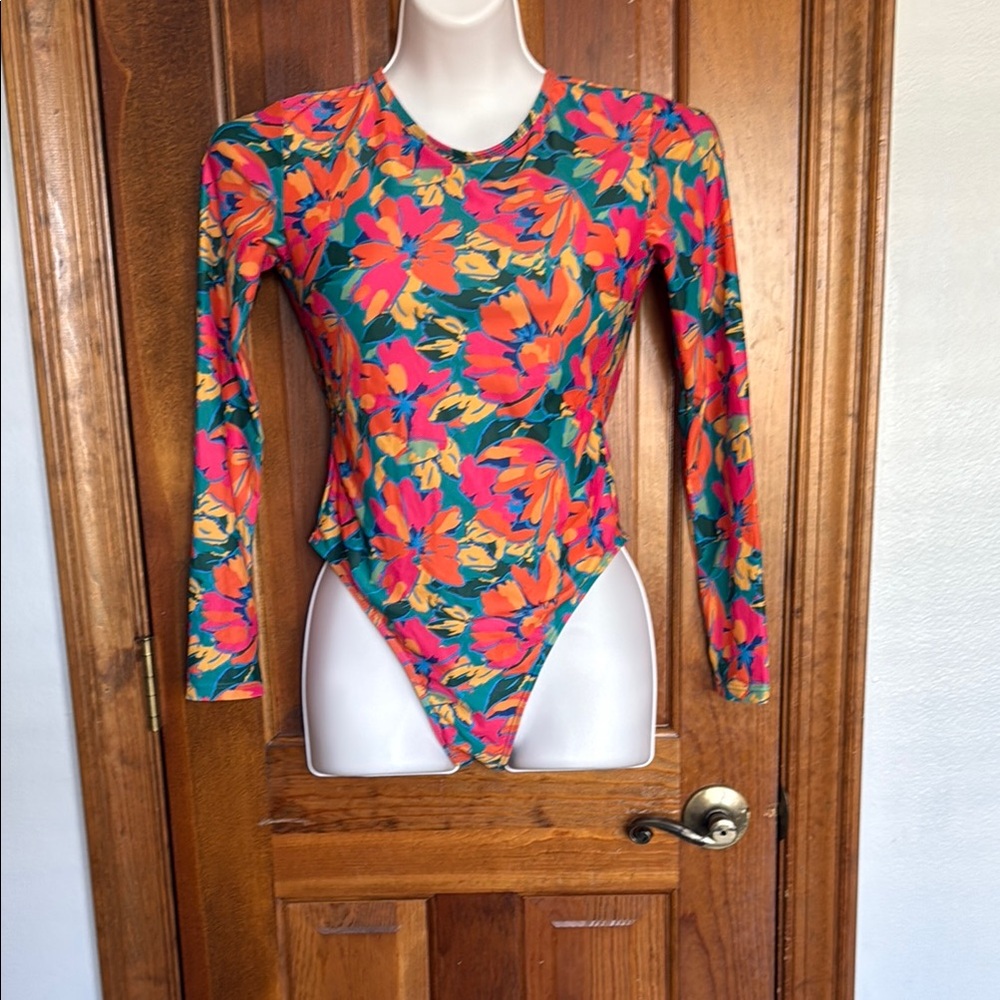 SHEIN Floral Long Sleeve One Piece - Multicolor